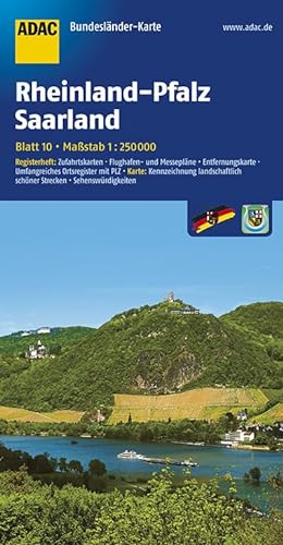 ADAC Bundesländerkarte Rheinland-Pfalz, Saarland 1:250.000: Registerheft: Zufahrtskarten, Flughafen- und Messepläne, Entfernungskarte, Umfangreiches ... (ADAC BundesländerKarten Deutschland)
